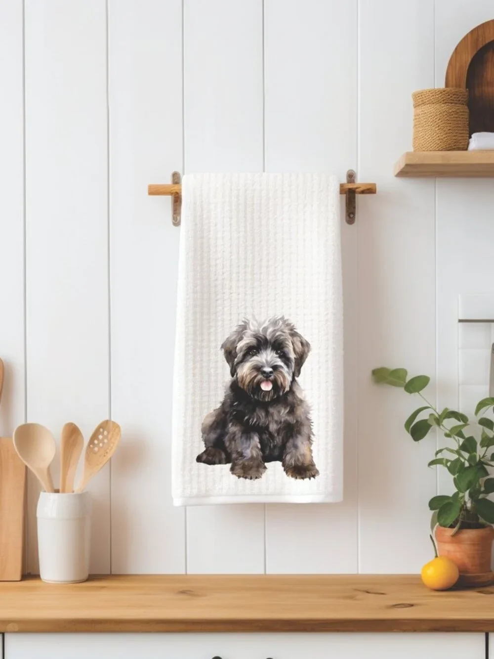 Bouvier des Flandres Waffle Weave Decorative Kitchen Tea Towel